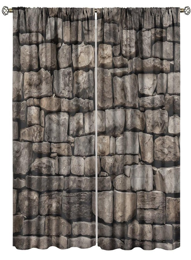 LOMADIA Retro Stone Brick Wall Blackout Curtain,Rocks Stone Wall Nature Scenery Rod Pocket Drapes Treatments Window Curtains for Kitchen Living Room Office Cafe Decor 21" W x 45" L (Pack of 2) - Image 2